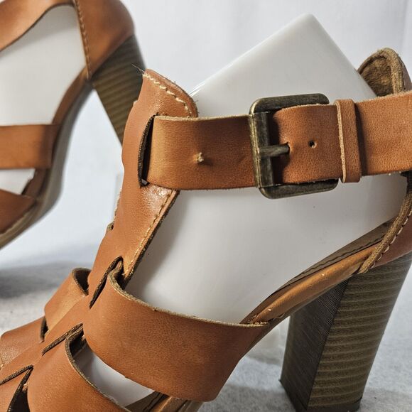 REPORT Sz 6.5 Brown Stacked Heel Gladiator Sandals "Rebecca" Chunk - Picture 6 of 7